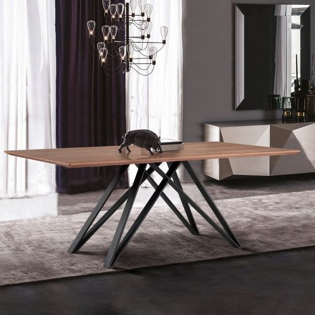 Armen Living Modena Walnut Top Dining Table with Matte Black Base-1
