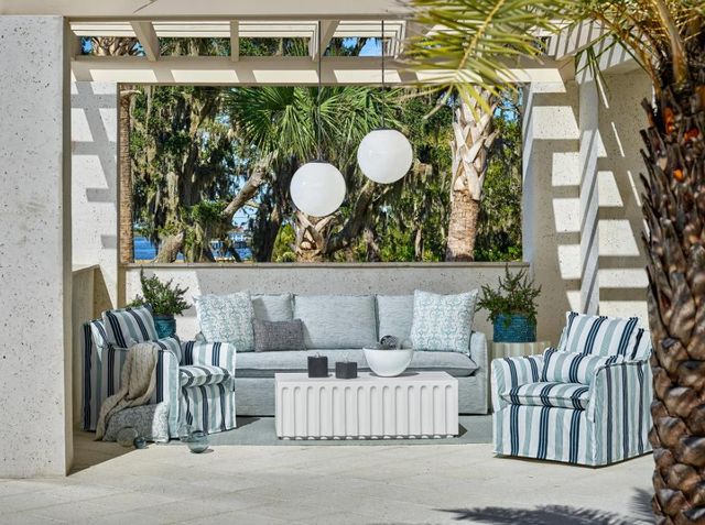 Universal Explore Home™ Customizable Coastal Living Outdoor Siesta Key Fabric Swivel Chair-1