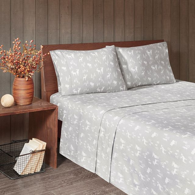 Olliix by Woolrich Grey Moose Queen Flannel Cotton Sheet Set-4