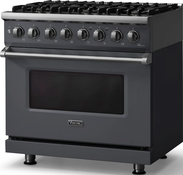 Viking® 5 Series 36" Cast Black Pro Style Dual Fuel (LP) Range with Polished Chrome Trim-3