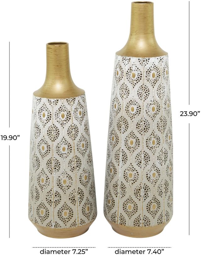 Deco Marche 2-Piece White Vase Set with Diamond Pattern-3