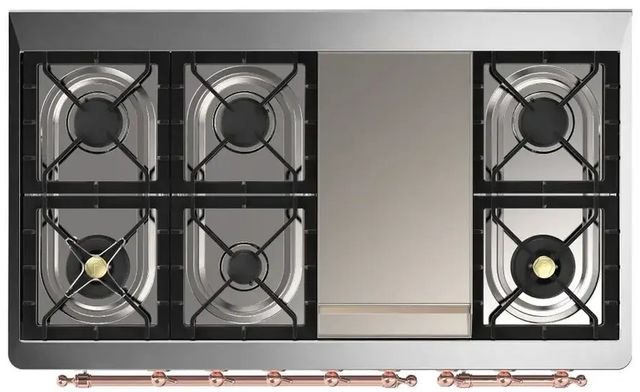 Ilve® Majestic III 48" Custom Pro Style Dual Fuel Liquid Propane Range with Griddle and Copper Trim-2