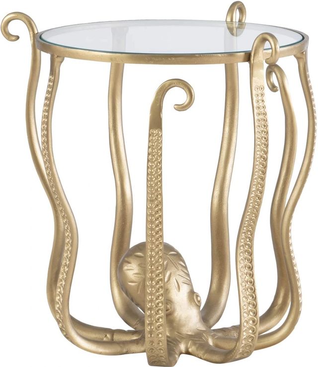 Powell® Octavia Glass Top Octopus Table with Antique Gold Base-0