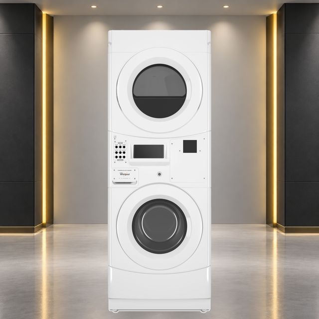 Whirlpool Commercial 3.1 Cu. Ft. Washer / 6.7 Cu. Ft. Gas Dryer Stack - Card-Reader-Ready / Non-Vend, White-2