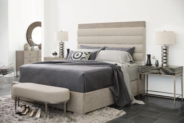 Bernhardt Linea Cerused Greige/Gray Upholstered King Panel Bed-1