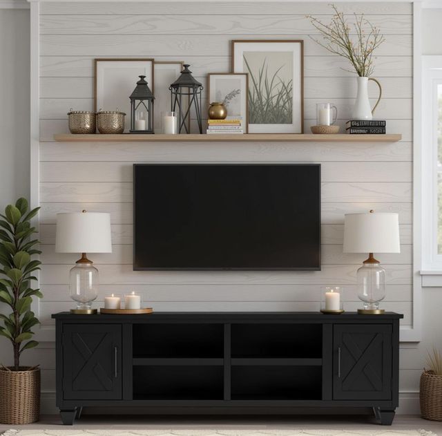 Legends Home Real Cozy Liberty Seal Skin Black 78" Fireplace Console-1
