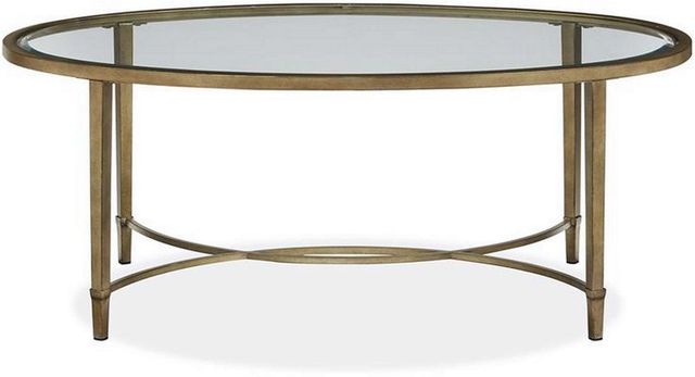 Magnussen Home® Copia Glass Top Demilune Cocktail Table with Antiqued Tint Metal Base-2