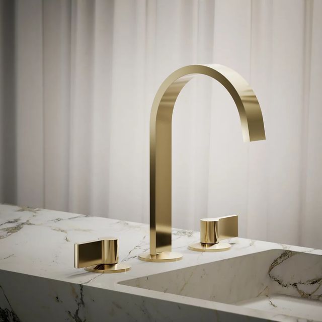 KOHLER® Components® Vibrant French Gold Bathroom Sink Faucet Spout with Ribbon Design-3