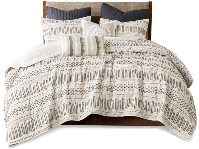 Olliix by INK+IVY Rhea Ivory/Charcoal Full/Queen Cotton Coverlet Set-0