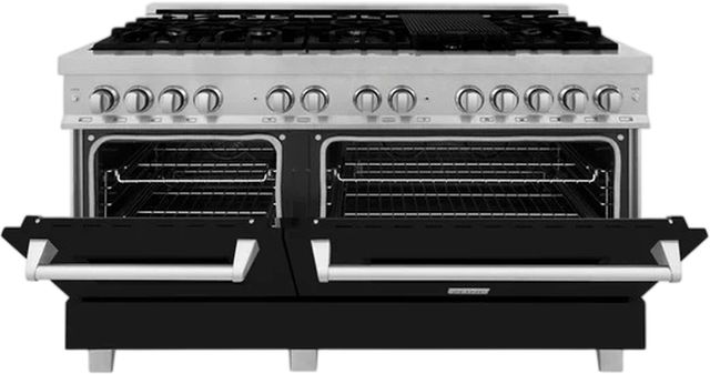 ZLINE 60" Satin Stainless Steel Pro Style Dual Fuel Range with Black Matte Door-3