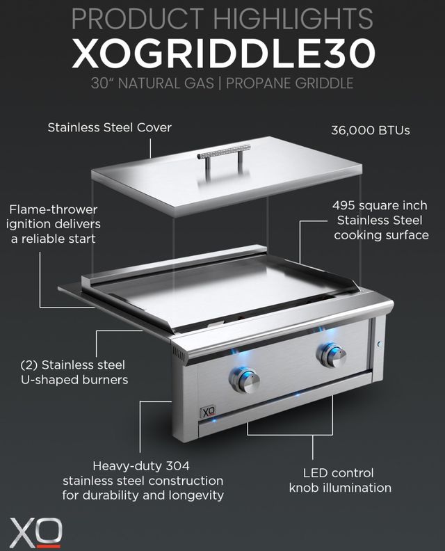 XO 30" Stainless Steel Built In Liquid Propane Griddle-4
