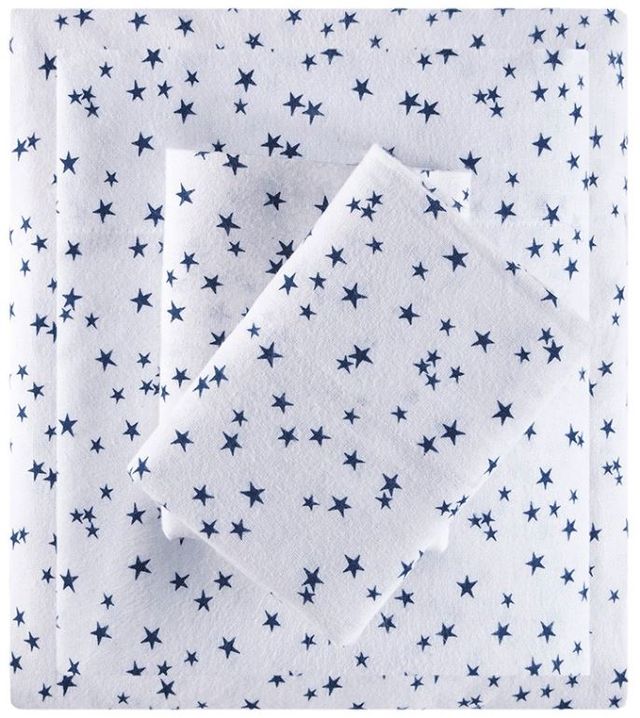 Olliix by Intelligent Design Cozy Soft Blue Stars Twin XL Cotton Novelty Print Flannel Sheet Set-0