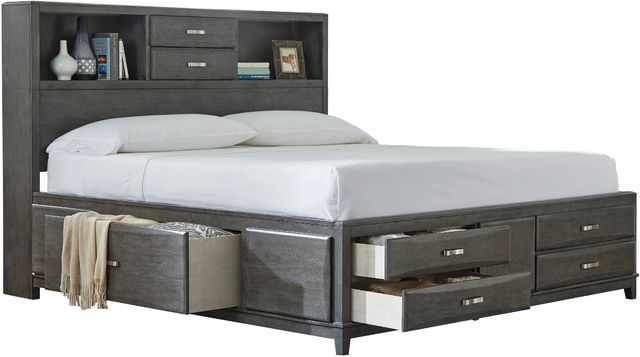 Signature Design by Ashley® Caitbrook Gray King Bookcase Bed with 8-Drawer Storage-1