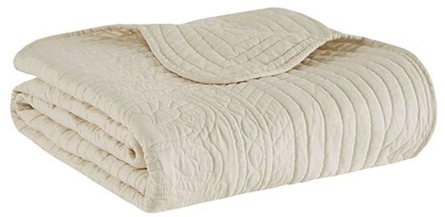 Olliix by Madison Park Cream Tuscany Oversized Quilted Throw with Scalloped Edges-1