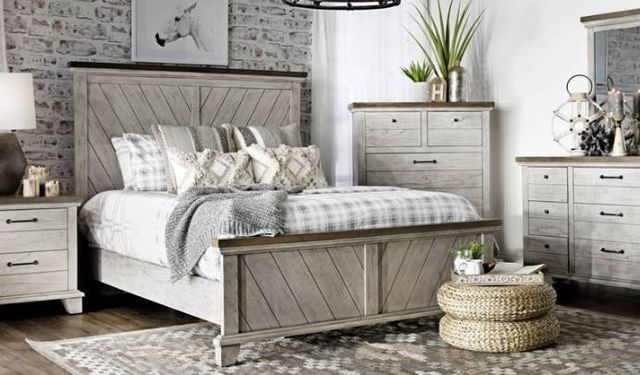 American Wholesale Furniture Deer Creek 3-Piece White Smoke Queen Panel Bedroom Set-0