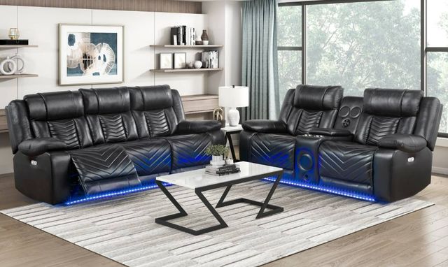 Homelegance® Huron Black Double Power Reclining Loveseat with Center Console-1
