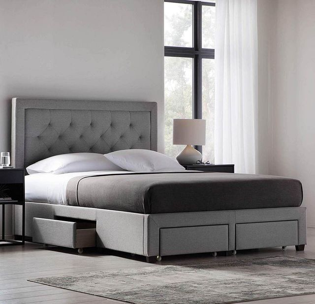 Malouf® Watson Stone King Upholstered Storage Platform Bed-1