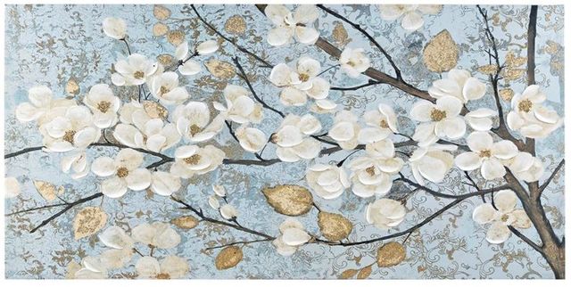 Olliix by Madison Park Luminous Bloom Blue Gold Foil Floral Hand Embellished Canvas Art-0