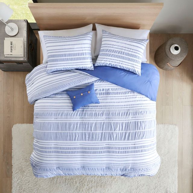 Olliix by Intelligent Design Lumi Blue Full/Queen Striped Comforter Set-1