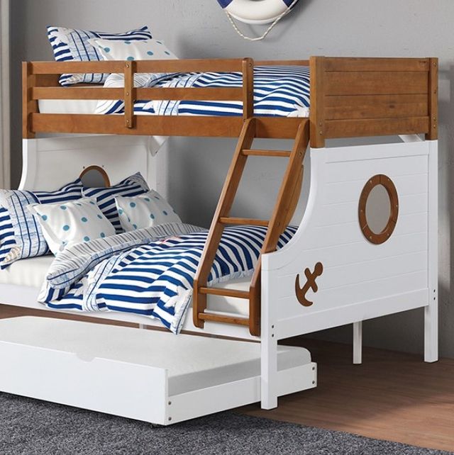 Furniture of America® Nautia Oak/White Full/Twin Bunk Bed with Trundle-1