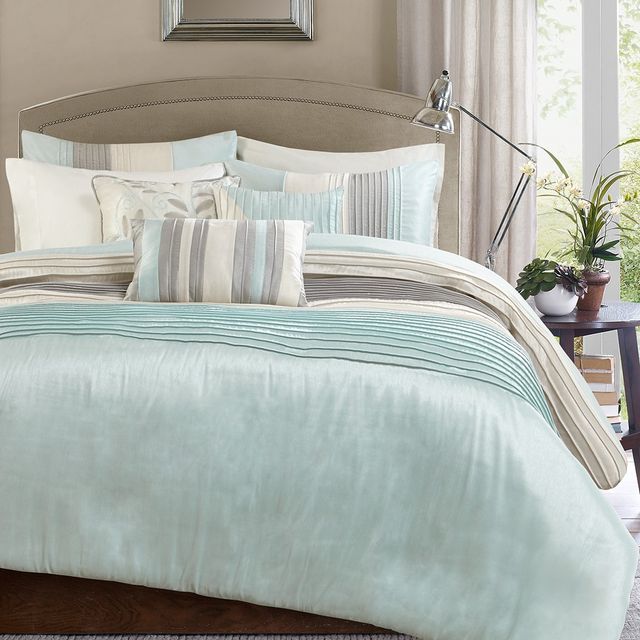 Olliix by Madison Park 6 Piece Aqua Full/Queen Amherst Duvet Cover Set-1