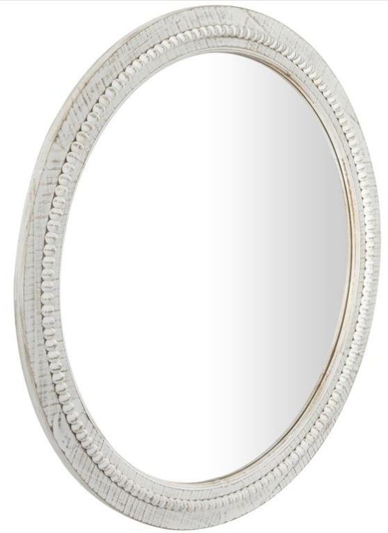 Deco Marche Distressed White Beaded Wall Mirror-1