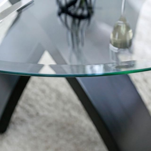 Furniture of America® Jasmin Glass Top Round Dining Table with Black Base-2