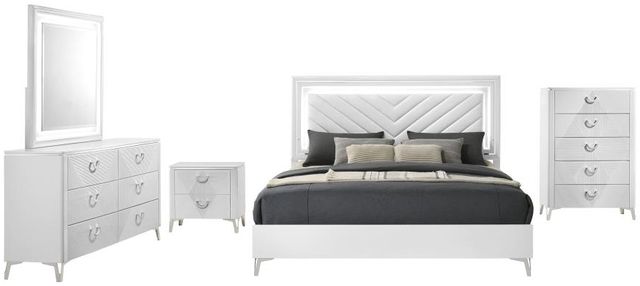 Coaster® Cassia 5-Piece White High Gloss Eastern King Bedroom Set-0