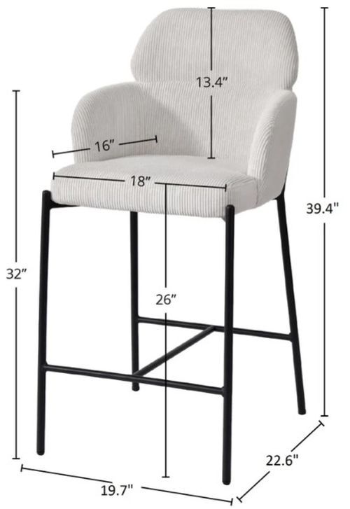 LH Home Allegra Corduroy White Counter Stool-1