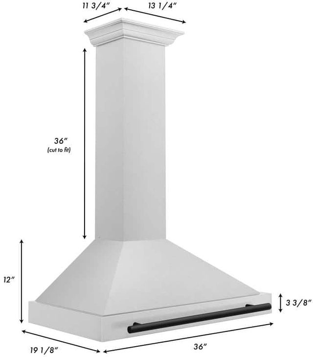 ZLINE Autograph Edition 36" Satin Stainless Steel Convertible Wall Mounted Range Hood with Matte Black Handle-1