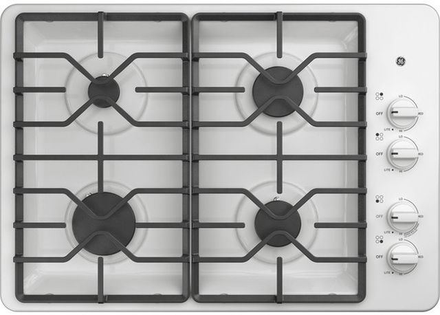 GE® 30" White Built-In Gas Cooktop with Dishwasher-Safe Grates-0