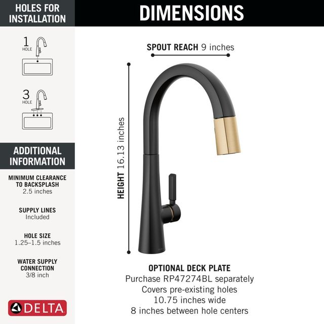 Delta Monrovia® Champagne Bronze/Matte Black Single Handle Pull-Down Kitchen Faucet-2