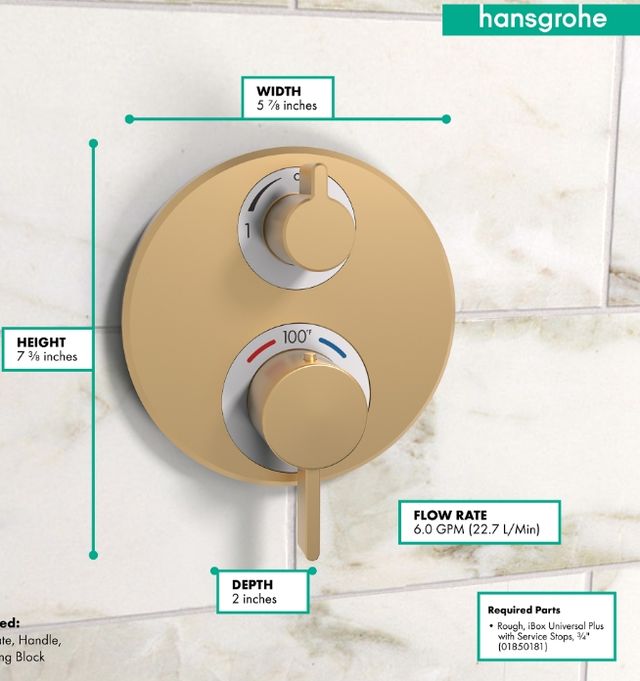 Hansgrohe Ecostat S Brushed Bronze Thermostatic Trim with Volume Control and Diverter-2