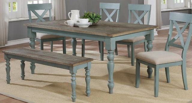 American Wholesale Furniture Kelsey Creek 5-Piece Washed Teal/White Dining Set-1