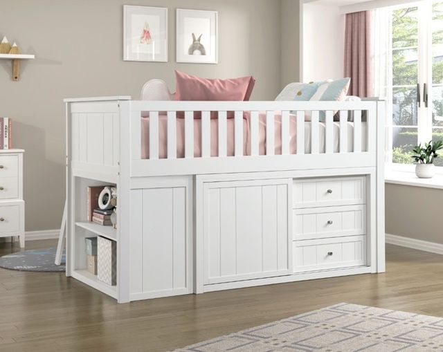 Homelegance® Galen White Twin Youth Low Loft Bunk Bed with Bookcase and Two Dressers-1