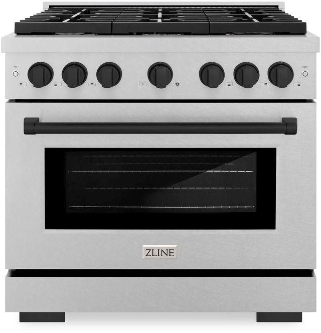 ZLINE Autograph Edition Paramount 36" Satin Stainless Steel Pro Style Dual Fuel Range with Matte Black Accents-0