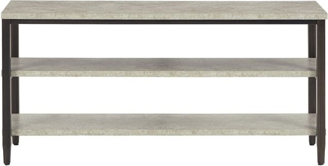 Signature Design by Ashley® Shybourne Light Gray Sofa Table with Aged Bronze Base-1