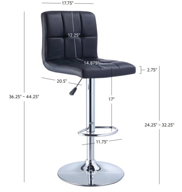 Powell® Brandt Black/Chrome Adjustable Bar Stool-2