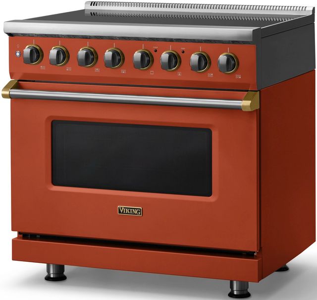 Viking® 5 Series 36" Spiced Cider Pro Style Induction Range with Brushed Brass Trim-2