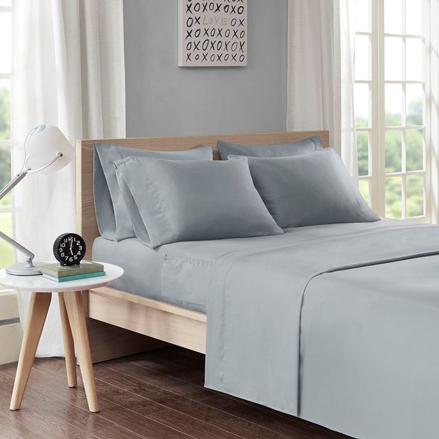 Olliix by Intelligent Design Grey Twin XL Microfiber Sheet Set with Side Storage Pockets-2