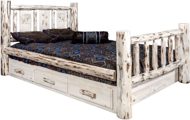 Montana Woodworks® Montana Collection Clear Lacquer California King Storage Bed with Laser Engraved Bear Design-0