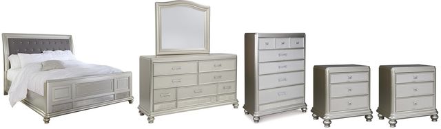 Signature Design by Ashley® Coralayne 6-Piece Silver California King Sleigh Bed Set-0