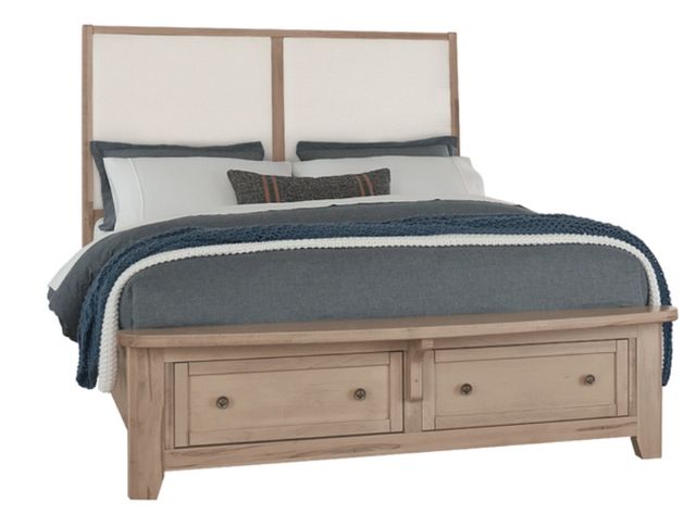 Vaughan-Bassett Woodbridge Clear Maple/White Queen Upholstered Panel Storage Bed-0