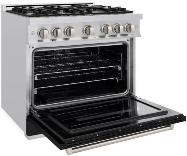ZLINE Classic Series 36" Satin Stainless Steel Pro Style Dual Fuel Range with Black Matte Door-3