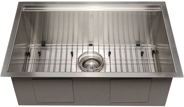 ZLINE Garmisch 27" Satin Stainless Steel Undermount Single Bowl Kitchen Sink with Bottom Grid and Accessories-1