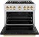 ZLINE Classic 36" Satin Stainless Steel Pro Style Gas Range with Black Matte Door and Polished Gold Accents -1