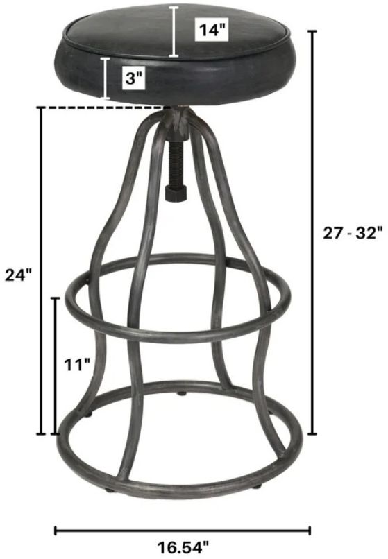 LH Home Seating Coachella Bowie Black/Gunmetal Adjustable Stool-2