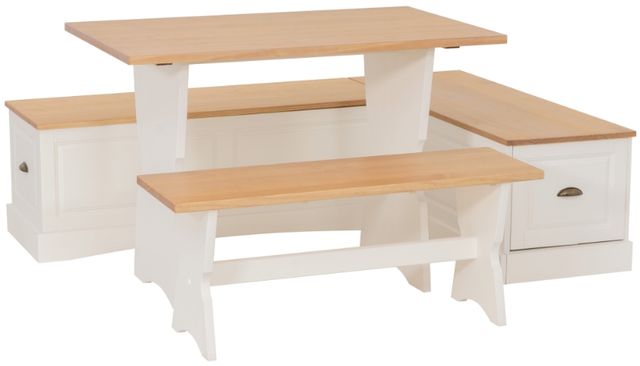 Linon Caron 3-Piece White Honey Backless Nook Dining Set-0