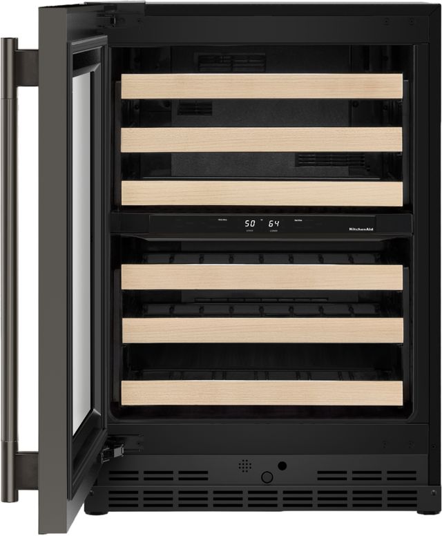 Kitchenaid® 24" Black Ore Built-In Wine Cooler with Full-Extension Wood-Front Racks-1