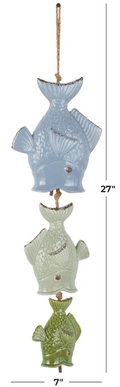 Deco Marche Multi-Colored Ceramic Fish Windchime with Brown Rope-2